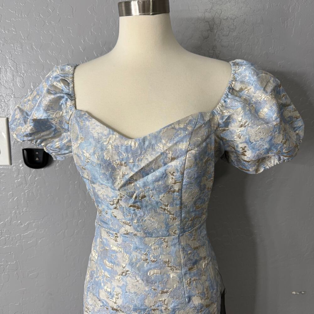 Lulus Cutest Praise Light Blue Floral Jacquard Puff Sleeve Mini Dress, M - Picture 3 of 6